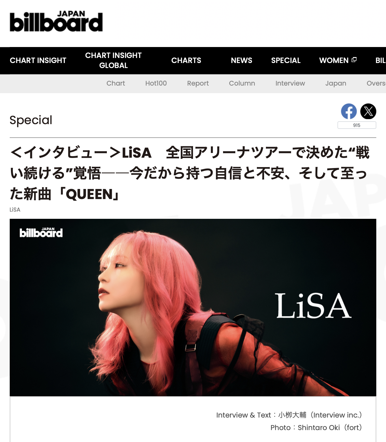 大木慎太郎がビルボードジャパンでLISAさんを撮影しました